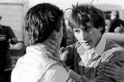 Ayrton Senna da Silva has a heated conversation with race winner E- Old Photo