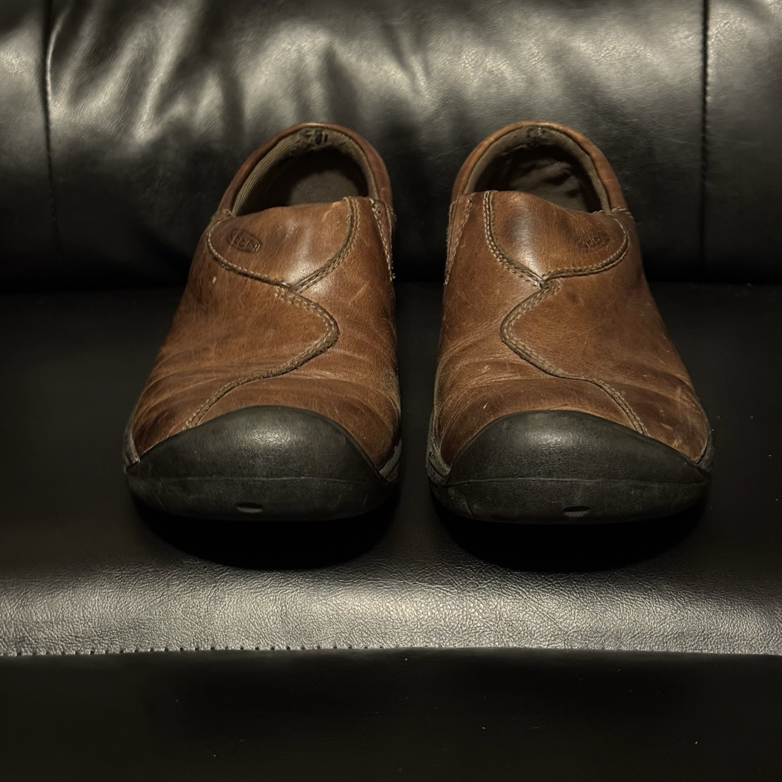 Scarpe casual Oxford Keen 1009325 in pelle marrone slip on da donna US 11 mocassini