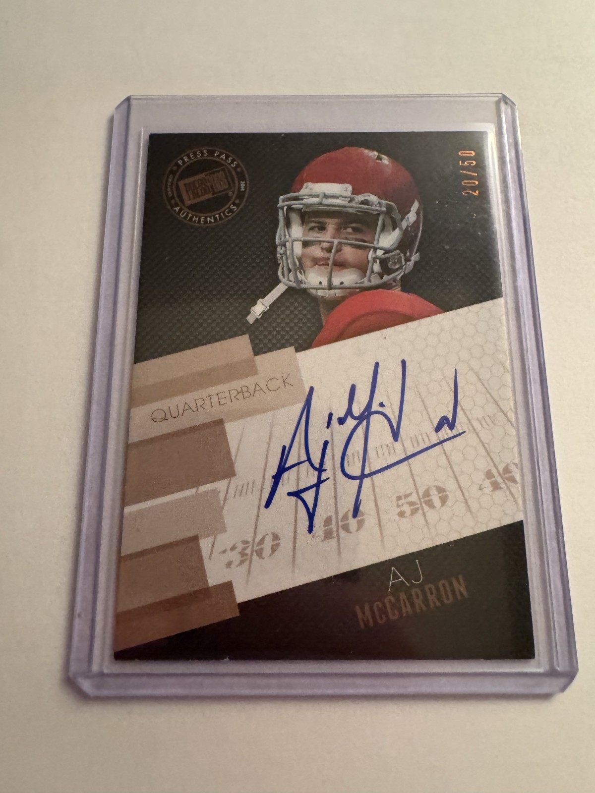 2014 Press Pass - Signings A.J. McCarron #PPS-AJM Bronze Hashmarks /50 (AU, RC)