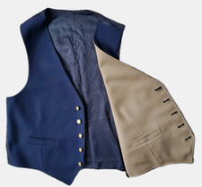 Retro 70s Disco Reversible Suit Vest Navy/Tan Poly Men L 42" Chest Vtg Waistcoat