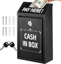 Donation Box with Lock,Safe Metal Money Drop Box with Lock and Slot,Black Key