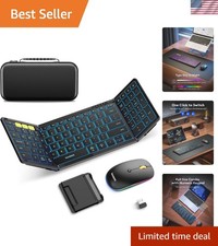 Foldable Keyboard and Mouse, Folding Bluetooth Keyboard Mouse Combo with Back...
