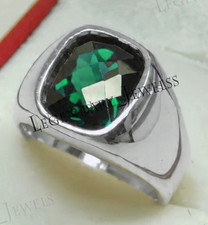 925 Sterling Silver Green Emerald Gemstone Handmade Ring for Men's All Size