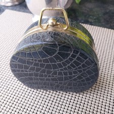 Vintage Black Faux Alligator Coin Purse Wallet w/ WALL Coin Changer 1950s 1960s
