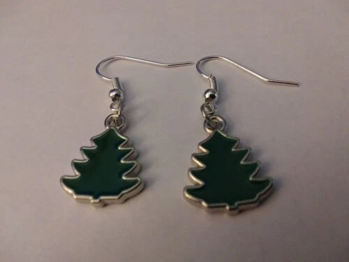 Dainty Christmas Tree Charm Hoop Earrings in Sterling Silver, Silver, – Silver Rain Silver