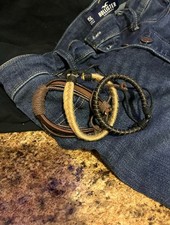 SET of 3 boho leather/bead bracelet adjustable cuff wristband fashion jewelry