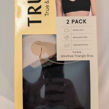 True  Co True Body Wirefree Triangle Bra 2 Pack NIB Size Large Black Beige L
