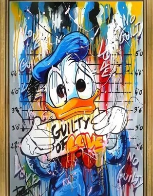 Leinwand Bild gerahmtSchwarz 60x40cm Dagobert Donald Duck guilty of love Pop Art