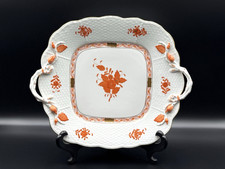 Herend Chinese Bouquet Rust Square Handled Cake Plate Platter, Shape 430