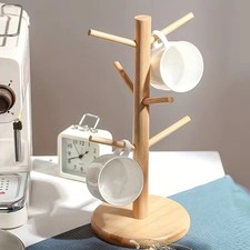 Wooden 6 Cup Mug Tree Kitchen Living Room Storage Rack Holder Mug and Small Item