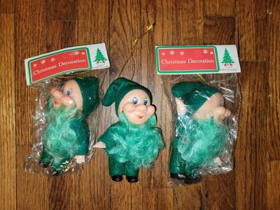 Vintage Retro NOS Lot 3 Christmas Pixie Elf Dwarf Gnome Ornament Dolls 