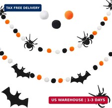9.84 Ft Halloween Theme Banner, 2 PCS Horrible Spider Bat Banner Black White Ora
