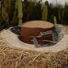 VTG Western Cowgirl Style Belt Brown Felted Womens two fit a 32" waist