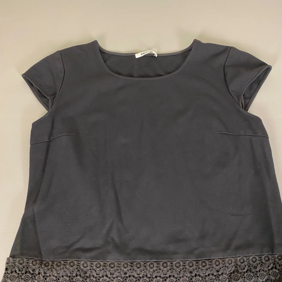 DKNYC 女式大码黑色短袖蕾丝开襟针织底部休闲职业 — 第 2/4 张图片