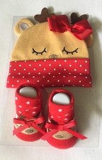 Baby Girl's Deer Hat  Socks Size 0-6 Months Polka Dot Hat Bow New