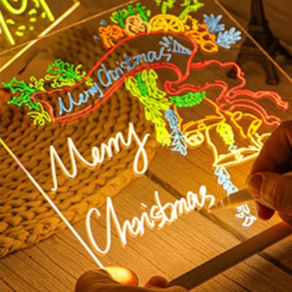 LED Note Board with Colors Acrylic Dry Erase Board with Light DIY Drawing Board - Image 4 of 4