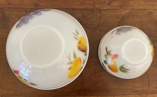 Fire King Gay Fad Fruit Mixing Bowl Set Of 2 Hand Painted Design Farmhouse