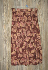 Sag Harbor Brown Leaf Elastic Waist Rayon Skirt Womens Medium Fall Retro Y2K Vtg