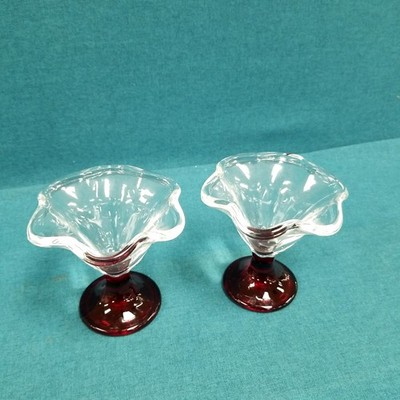 2 VTG Cranberry Base & Stemmed Ice Cream Sundae Dessert Cups
