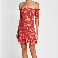 Zimmermann Corsair Smocked Off Shoulder Linen Cotton Mini Dress Floral 2 M