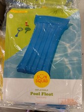 Sun squad inflatable pool float with built-in pillow 5 7 long blue