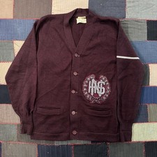 Vintage 40s HHS Grandville Burgundy Virgin Wool Letterman Cardigan USA Made
