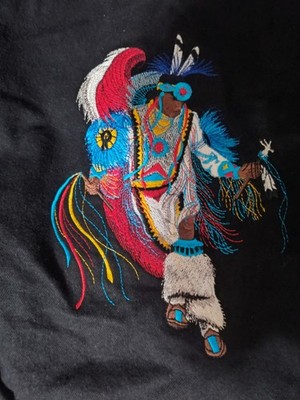 Black Jean Jacket XL Embroidered Name Richard Native American Dancer, Excellent