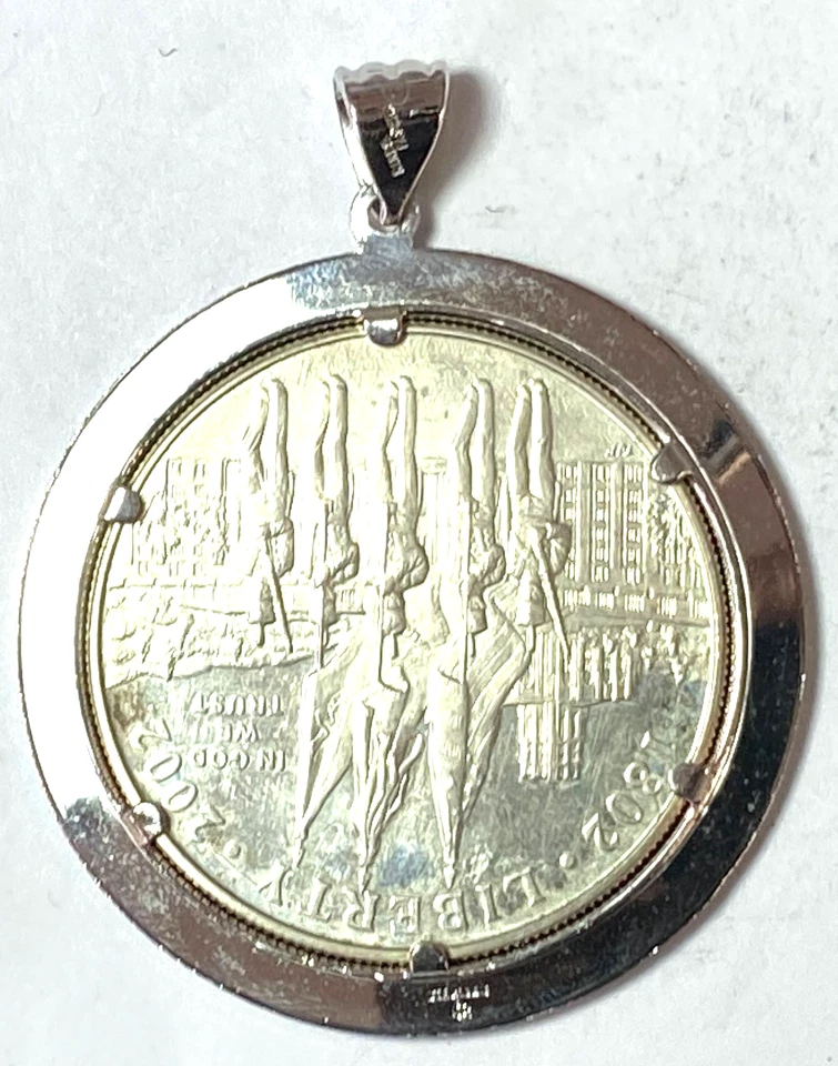 2002 $1 West Point US Silver One Dollar Coin Rand Paseka Sterling Pendant 2.25" - Image 2 of 2