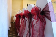 100x Burgundy Organza Chair Sashes Bows Ties Wedding Banquet Ceremony Decoration