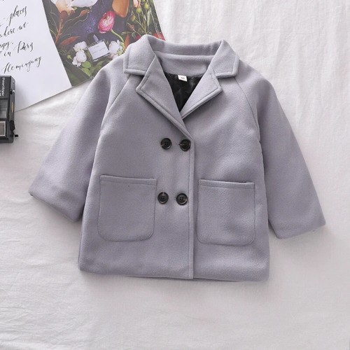 New Boys Jackets Child Girl Woolen Double-breasted Baby Trench Coat Kids Winter - Picture 11 of 21