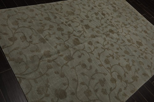 Lapchi 6’ x 9’2" Hand Knotted 100% Wool Dropstitch Tibetan Area Rug Gray, Green - Picture 6 of 12