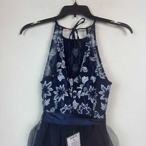 Teeze Me Junior Women 7 Navy Blue Embroidered Ruffle Long Dress NWT BW33 - Picture 7 of 8