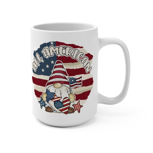 All American Mug, Patriotic Coffee Cup, July 4th Gift, Gnome Mug, American, 15oz - Picture 4 of 5
