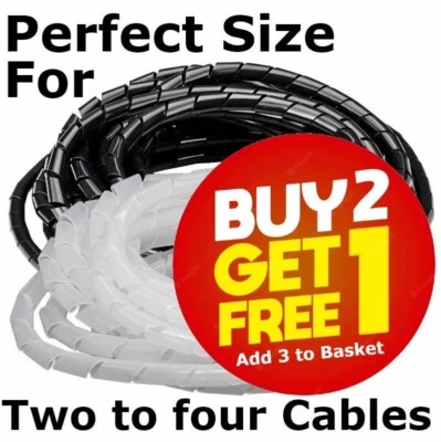 TR TOOLS Spiral Wrap Cable Binding Tidy Leads on TV PC Home Cinema CCTV Wires Hide 10m