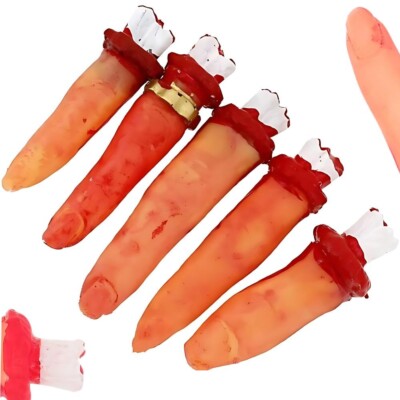 5x Genähte Finger HALLOWEEN Deko blutige Körperteile aus Gummi Grusel Dekoration