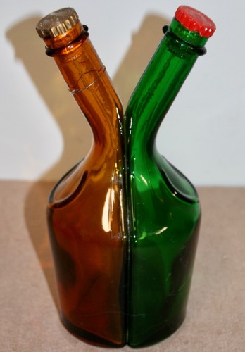 vtg.dbl.1/2grn/1/2 bro.liquor bottle sic prior ss trinitatis cong s marvi w/lids - Picture 2 of 4