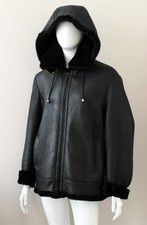 Sickafus Pat Garrett Black Shearling Sheepskin Jacket Coat Detachable Hood L
