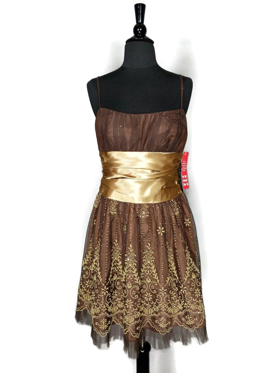 Masquerade Brown Fit Flare Spaghetti Strap Dress Size 9/10
