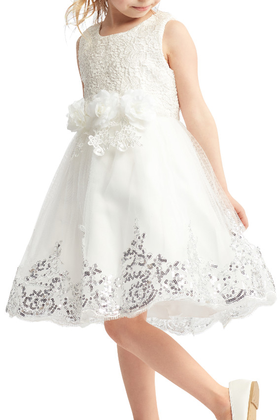 Vestido Elegante para Niña Amy Blanco con Encaje y Tul, Ideal para Ceremonias