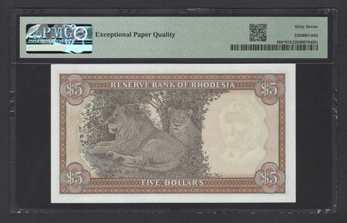 Rhodesia 5 Dollars 20-10-1978 P36b* Replacement Uncirculated Grade 67 - Picture 2 of 2