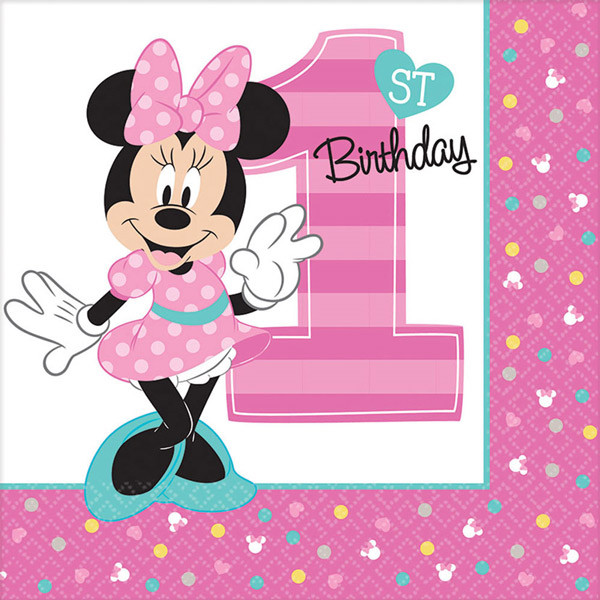 Minnie Mouse 1st Birthday Party Supplies 16pk Large Luncheon Napkins