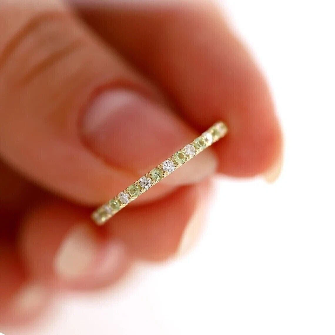 Half Eternity 1 Ct Lab Created Peridot Wedding Band Ring 14K
