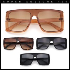 Womens Mobster Shield Oversized Plastic Rectangular Sunglasses