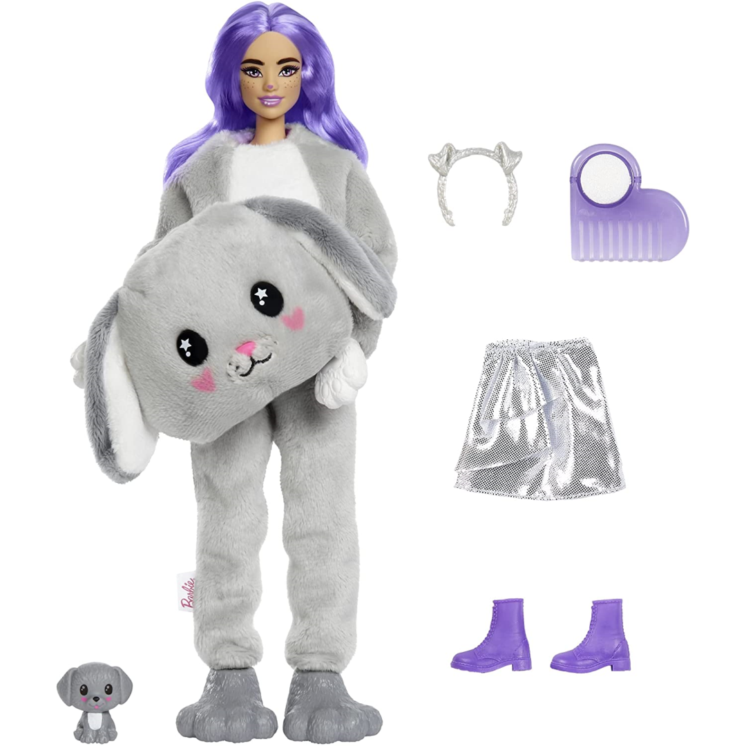 Barbie Cutie Reveal Doll with Puppy Plush and Grey Bunny Costume & 10 Surprises
