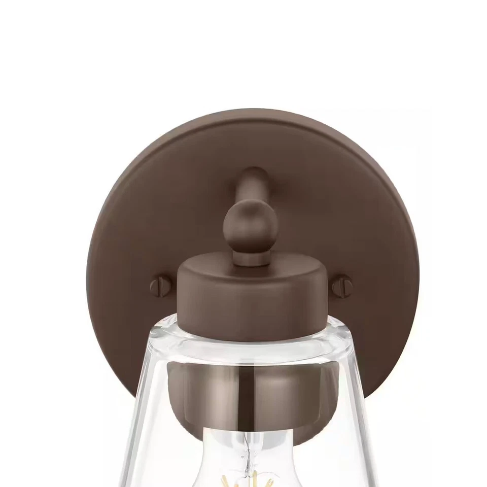 Hampton Bay Eastburn 1-светлое матовое черное настенное бра с прозрачным стеклянным абажуром - Изображение 3 из 4