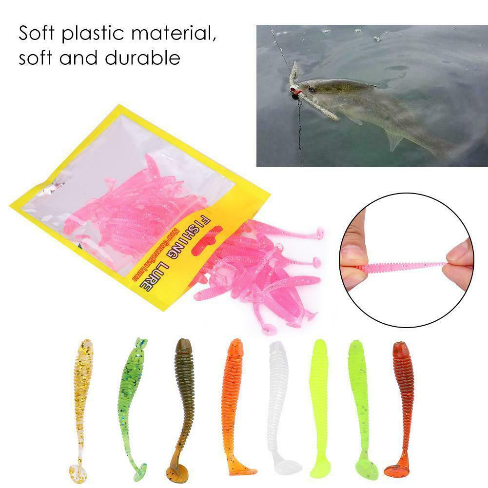 50-Piece Soft Plastic Fishing Lure Set - T-Tail Grub Baits In 9 Colors - View #9