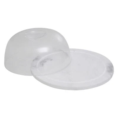 PREMIER HOUSEWARES Round White Marble Cheese Board With Clear Plastic Dome 20x8 CM