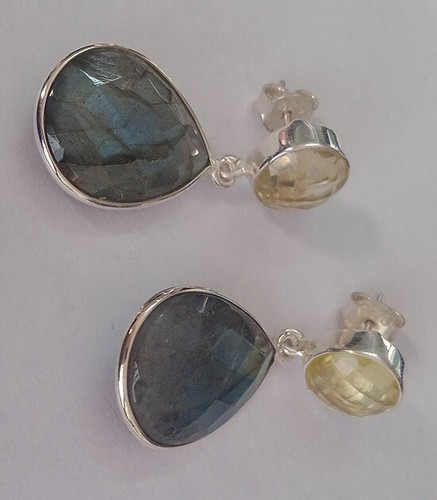 Solid 925 Sterling Silver Labradorite Gemstone Studs Earrings Jewelry - Picture 4 of 6