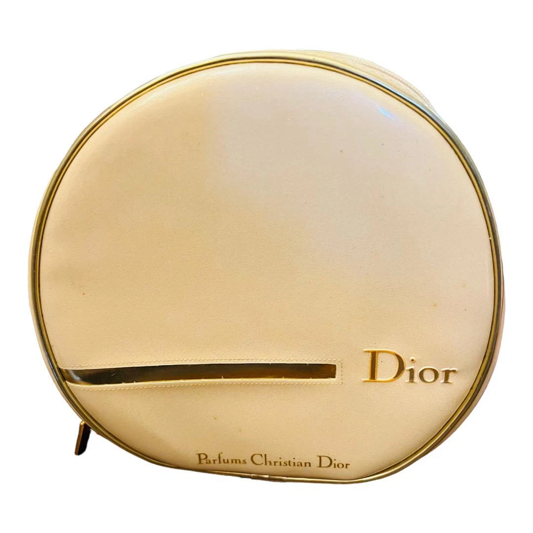 Sac de parfum vinyle breveté Christian Dior beige & or 7,5 pouces rond