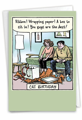 1 Funny Blank All Occasions Greeting Card -Cat Birthday-Envelope,US-Made